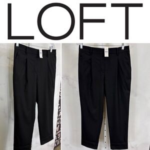 Loft Womens Black Pleated Slacks Elastic Stretch Waist Pull On Size M NEW $79.50